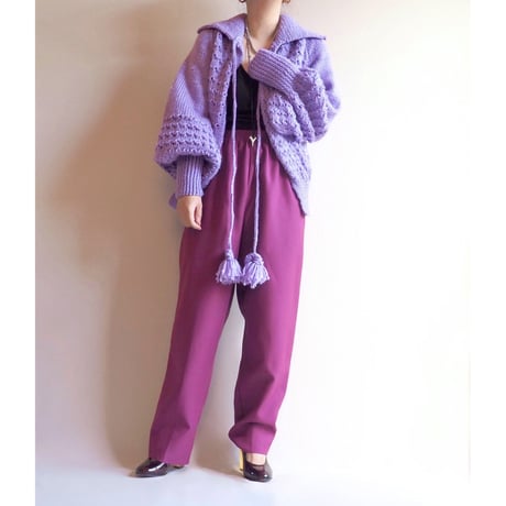 60〜70s  hand knitted balloon sleeve cardigan