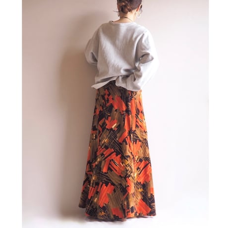 70s〜 abstract design velvet maxi skirt