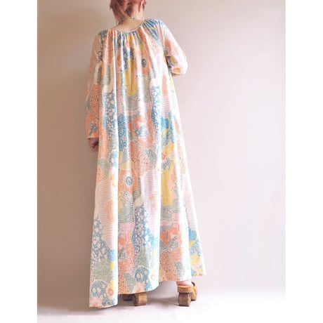 70s floral gather house maxi dress