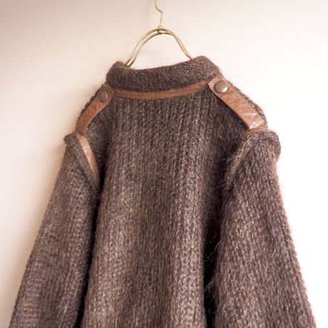 80s made in Italy faux leather×mohair knitted jacket