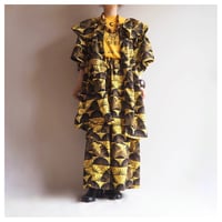 "The African Village" big collar tunic dress & skirt (YE×BK)