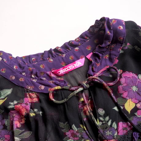 vintage floral semi sheer midi dress