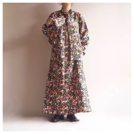 70〜80s "atkins" floral bowtie maxi dress