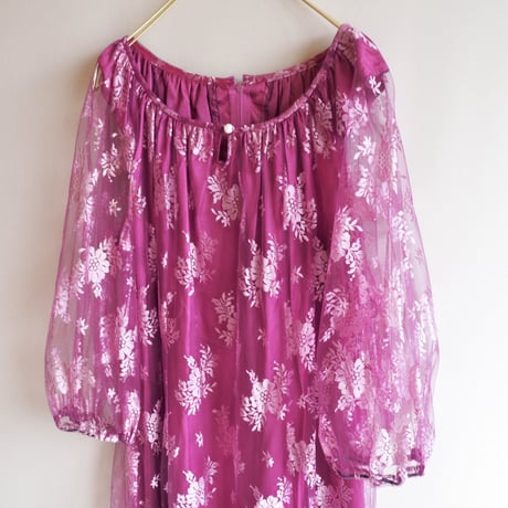 80s purple tulle lace maxi dress