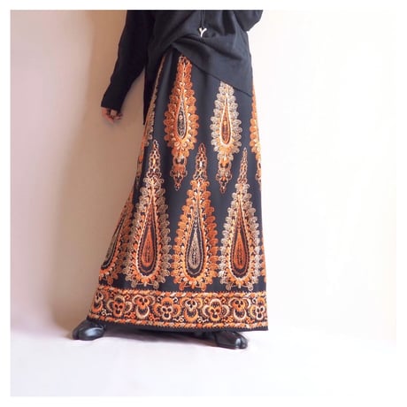 70s abstract embroidered maxi skirt