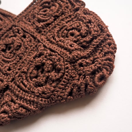 70〜80s wood beads handle granny knit bag