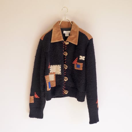 "Sandy Starkman" suede patchwork knitted jacket