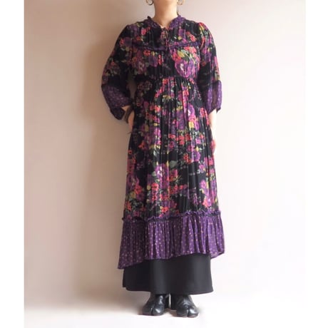 vintage floral semi sheer midi dress