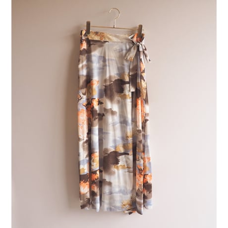 70s "Summit of Boston" landscape wrap maxi skirt