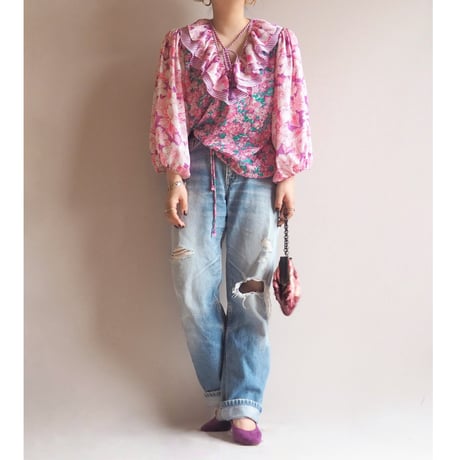 80s "Diane Freis" floral ruffle blouse (PK)