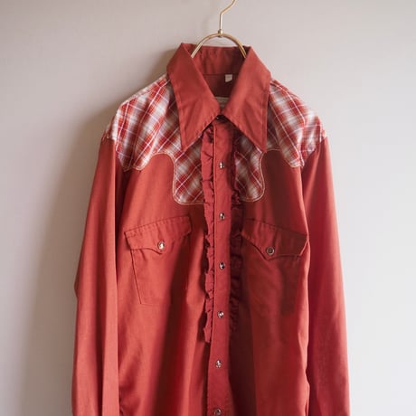 70s "Wrangler" ruffle plaid western shirts