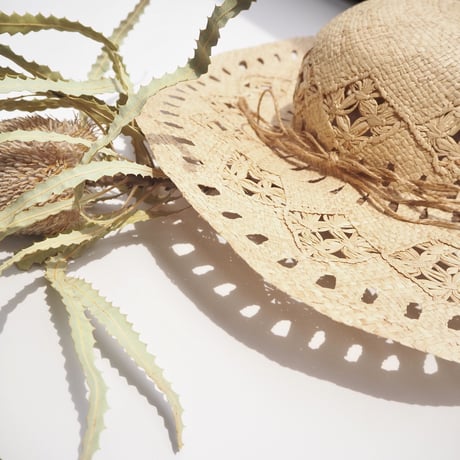 vintage boho raffia wide brimmed hat