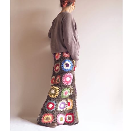 original remake granny square maxi skirt