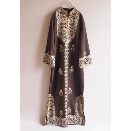 70s brown embroidered kaftan dress