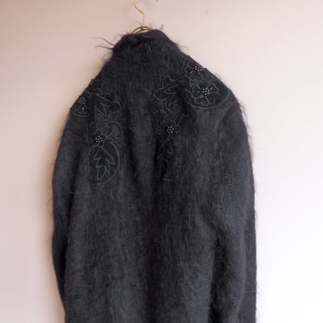 80s floral embroidered fuzzy long cardigan