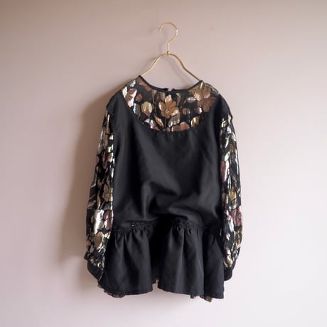 80s floral metallic peplum blouse