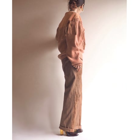 80s "Pioneer wear" suede fringe design sweater