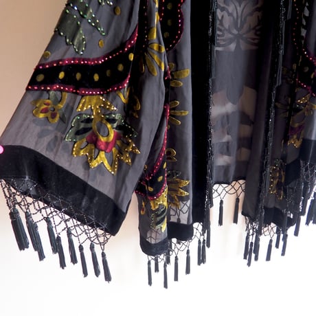 "MSK" floral silk burnout tassel robe