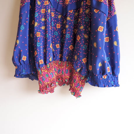 80s "Montage" balloon sleeve abstract design blouse