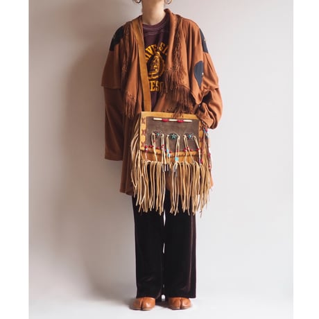 70〜80s fringe beaded suede bag