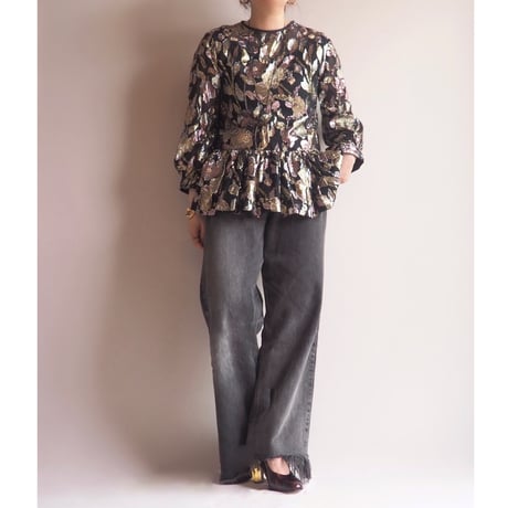 80s floral metallic peplum blouse