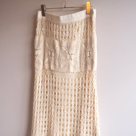 vintage ivory crochet maxi skirt