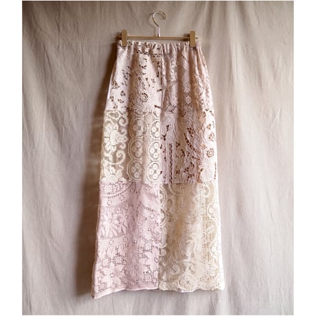 original remake lace patchwork maxi skirt (beige)