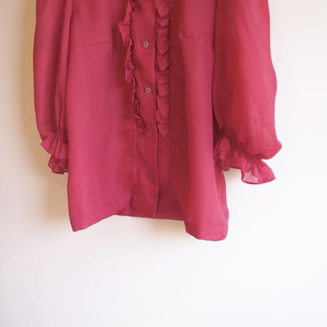 vintage sheer ruffle puff sleeve blouse