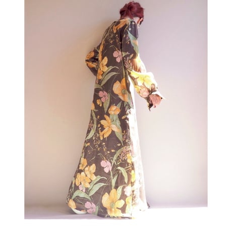 70s floral sheer L/S maxi dress