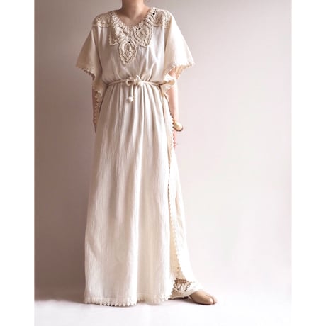 70s crochet kaftan maxi dress