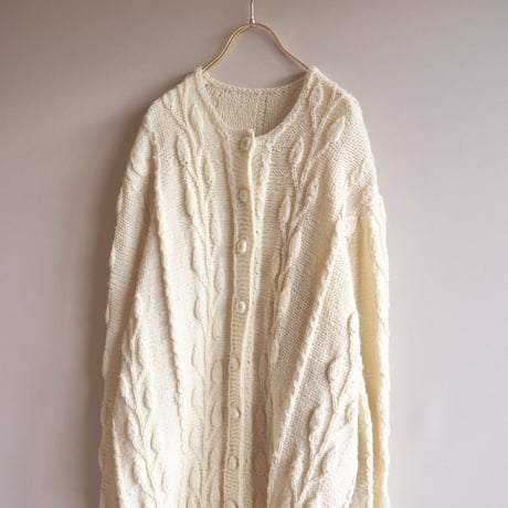 vintage leaf pattern oversized knit cardigan
