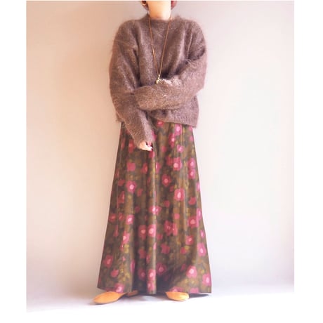 70s floral flare maxi skirt