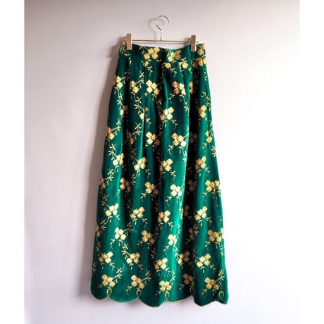 60s velvet floral embroidered maxi skirt