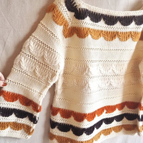 70s boho scallop square neck sweater
