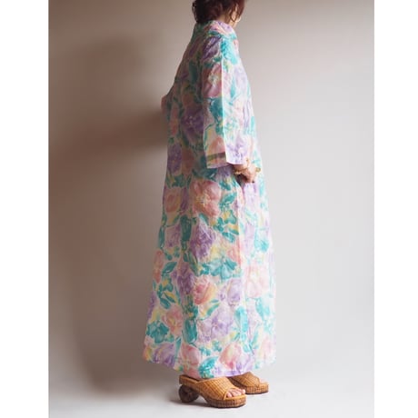 70s "Saybury" quilted floral house maxi dress