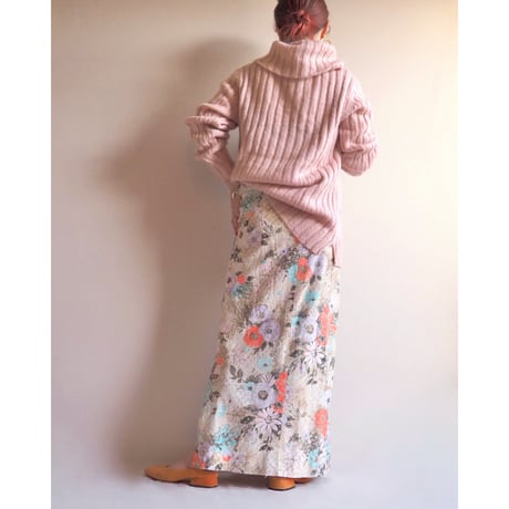 70〜80s floral metallic maxi skirt