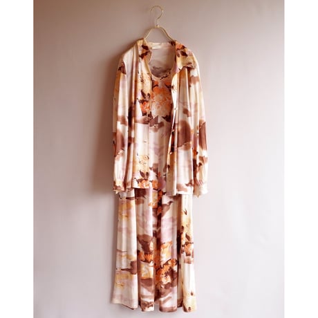 70s watercolor blouse & maxi dress set