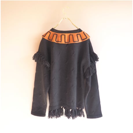 vintage fringe × leather design cardigan