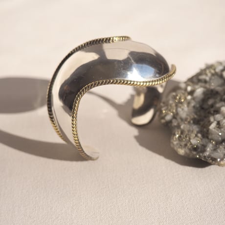 vintage Mexican silver × brass wave cuff bangle (A)