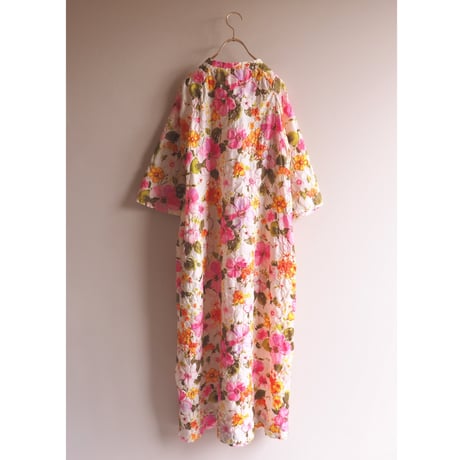 60s "Barbara Lee" quilted floral house maxi dress