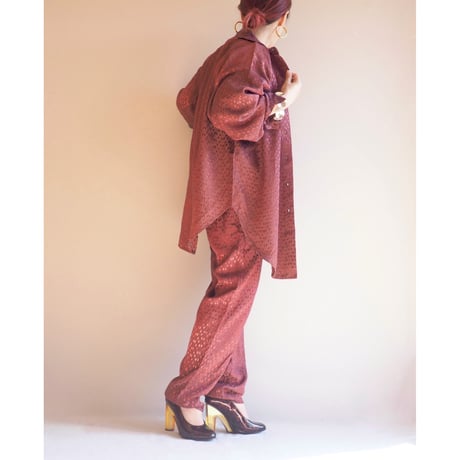 "O.B.MOON" abstract satin blouse & pants set