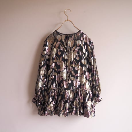 80s floral metallic peplum blouse