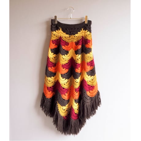 70s crochet fringe maxi skirt