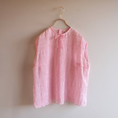 60s "TREVIRA" pleated sleeveless sheer blouse