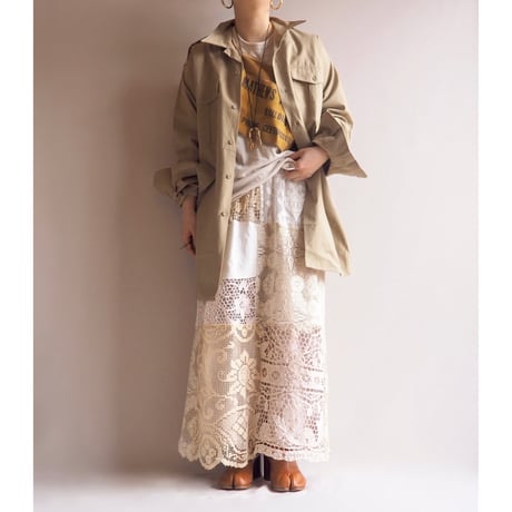 original remake lace patchwork maxi skirt 【B】