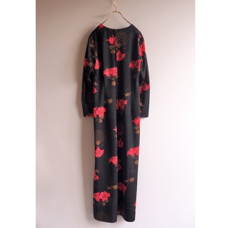 70s〜 floral l/s maxi dress