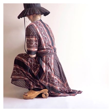 70s s/s scarf print midi dress