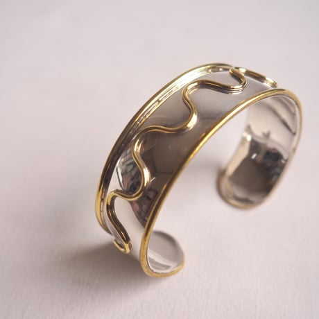vintage Mexican silver × brass design cuff bangle