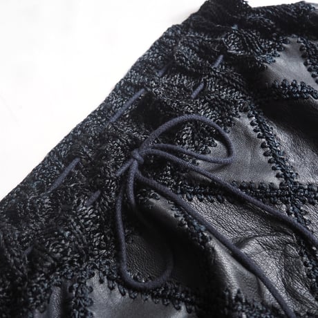 vintage leather × crochet patchwork tops & skirt