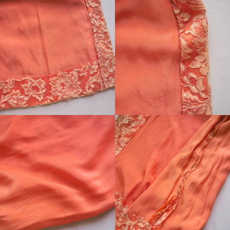 60〜70s coral pink lace maxi dress
